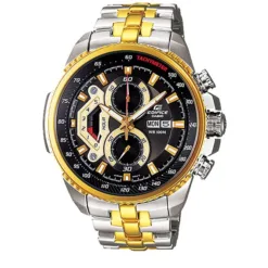 Casio Edifice Men's Watch EF-558SG-1AVUDF – Black-Gold Chronograph, Stainless Steel Two-Tone, Bold Sporty Luxury
