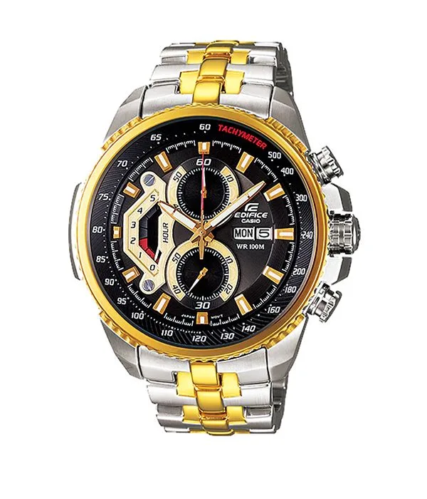 Casio Edifice Men's Watch EF-558SG-1AVUDF – Black-Gold Chronograph, Stainless Steel Two-Tone, Bold Sporty Luxury