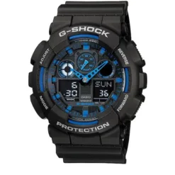Casio G-Shock Men's Watch GA-100-1A2DR – Black & Blue, Shock Resistant, Oversized Military Design, 200M Water Resistant