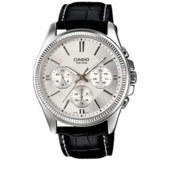 Casio Men's Watch MTP-1375L-7AVDF – Elegant White Dial, Leather Strap, Multi-Function Subdials