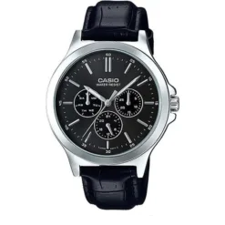 Casio Men's Watch MTP-V300L-1AUDF – Classic Leather Strap, Multi-Dial, Elegant Black Design